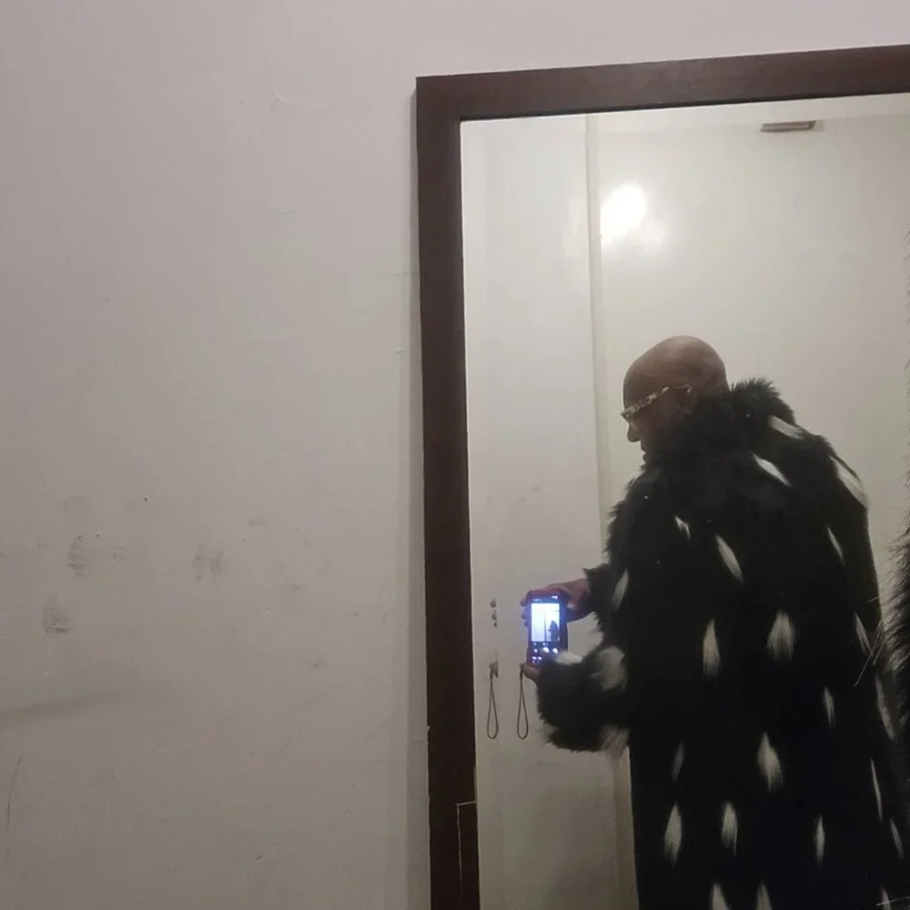 Faux Fur Jacket Mens Middle-length Black Long-sleeved Fox Fur Jacket Warm Trench - Picture 4 of 13